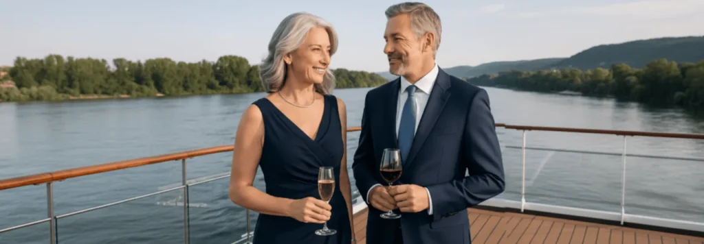 Elegant couple enjoying drinks on deck - AmaWaterways Dress Code