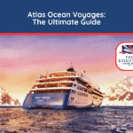 Watercolor illustration of an Atlas Ocean Voyages expedition ship cruising past snowy mountains. Title reads "Atlas Ocean Voyages: The Ultimate Guide."