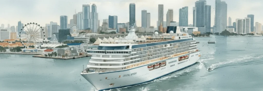 A Crystal Cruises Ship Leaving port.