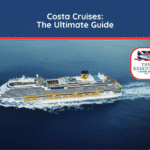 Overhead view of a large Costa Cruises ship with a yellow funnel sailing on the blue ocean. Title reads "Costa Cruises: The Ultimate Guide."