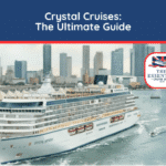 Watercolor illustration of a Crystal Cruises ship sailing past a modern, urban skyline. Title reads "Crystal Cruises: The Ultimate Guide."