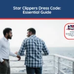 Two men in casual wear leaning on a railing overlooking the ocean. Title reads "Star Clippers Dress Code: Essential Guide."